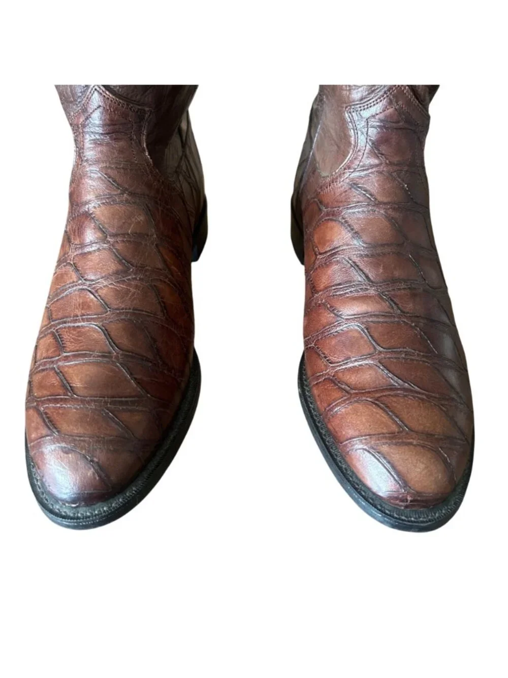 Justin Basics Brown Leather Print Cowboy Boots Mens 11 D